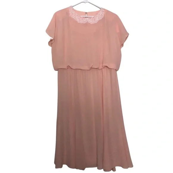 Vintage Dresses | Vintage Blush Pink Chiffon Dress Peter Pan Collar | Color: Pink/White | Size: XL | Curativecloset's Closet